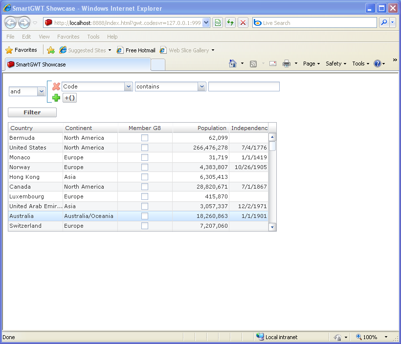 Grid Nested Filter Bulder Sample (Smart GWT)